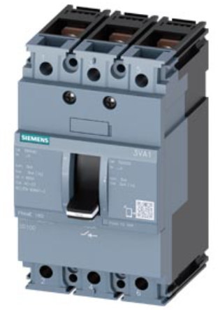 SIEMENS LOW VOLTAGE 3VA IEC MOLDED CASE SWITCH WITH SELF-PROTECTING INSTANTANEOUS TRIP UNIT. 3VA11 FRAME. 63A 3-POLE. SPECIAL FEATURES: CONNECTION WITH LUG TERMINAL / NUT KEEPER. DIMENSIONS (W x H x D) IN: 3 x 5.1 x 3.5.