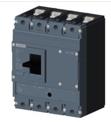 circuit breaker 3VJ1 IEC framesize 3VJ11 125A line protection ATFM 4-pole Icu=55kA@415V Ics=75% Icu In=25A overload protection Ir=20A..25A short-circuit protection Ii=600A Screw connection