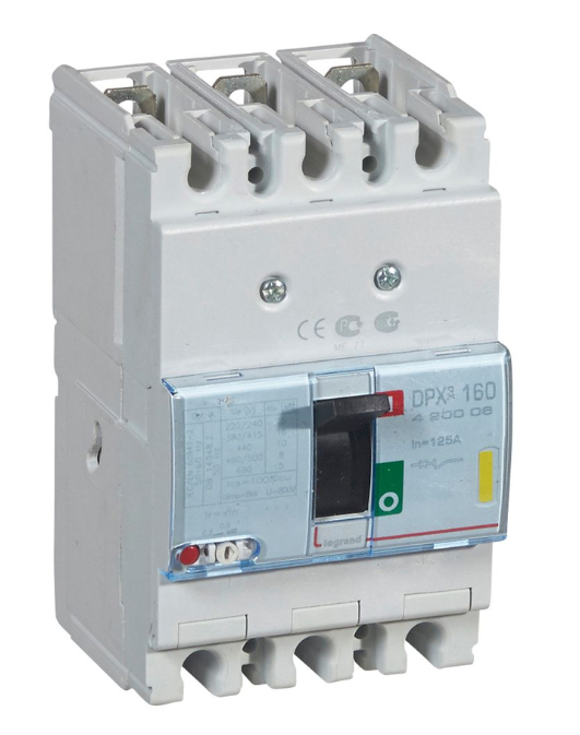 DPX³160 thermal magnetic release circuit breaker, 3 poles, with rated current of 125A and breaking capacity 16kA