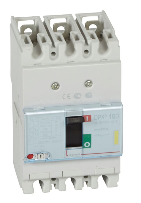 DPX³160 thermal magnetic release circuit breaker, 3 poles, with rated current of 25A and breaking capacity 16kA