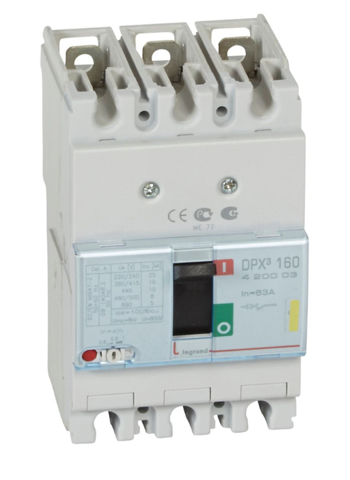 DPX³160 thermal magnetic release circuit breaker, 3 poles, with rated current of 63A and breaking capacity 16kA