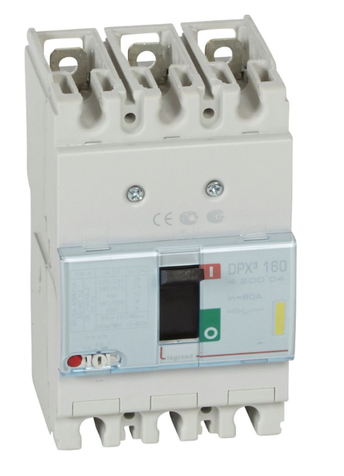 DPX³160 thermal magnetic release circuit breaker, 3 poles, with rated current of 80A and breaking capacity 16kA