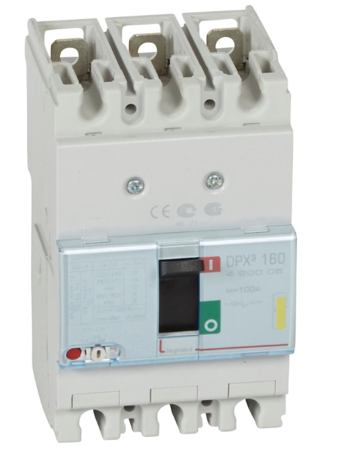 DPX³160 thermal magnetic release circuit breaker, 3 poles, with rated current of 100A and breaking capacity 16kA