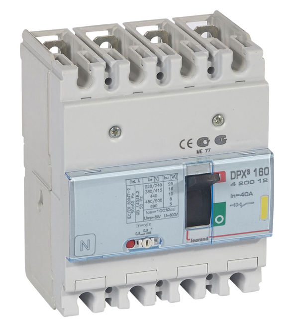 DPX³160 thermal magnetic release circuit breaker, 4 poles, with rated current of 40A and breaking capacity 16kA