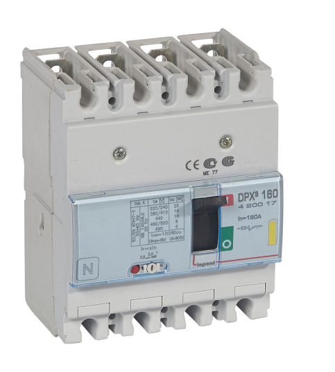 DPX³160 thermal magnetic release circuit breaker, 4 poles, with rated current of 160A and breaking capacity 16kA