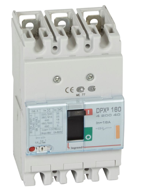 DPX³160 thermal magnetic release circuit breaker, 3 poles, with rated current of 16A and breaking capacity 25kA