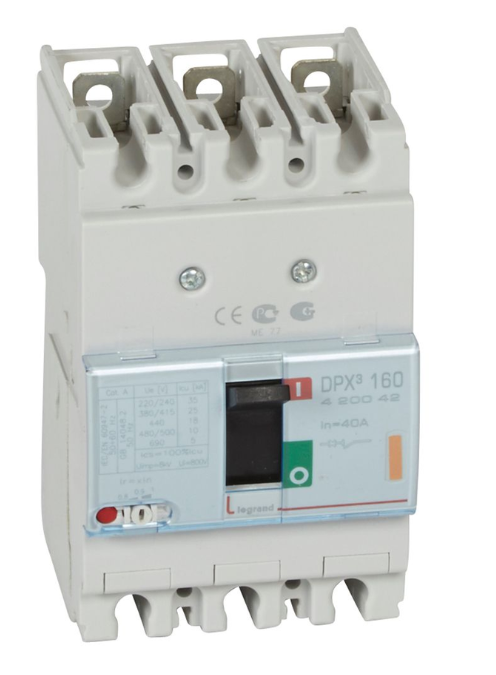 DPX³160 thermal magnetic release circuit breaker, 3 poles, with rated current of 40A and breaking capacity 25kA