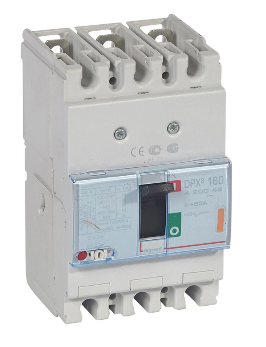 DPX³160 thermal magnetic release circuit breaker, 3 poles, with rated current of 63A and breaking capacity 25kA