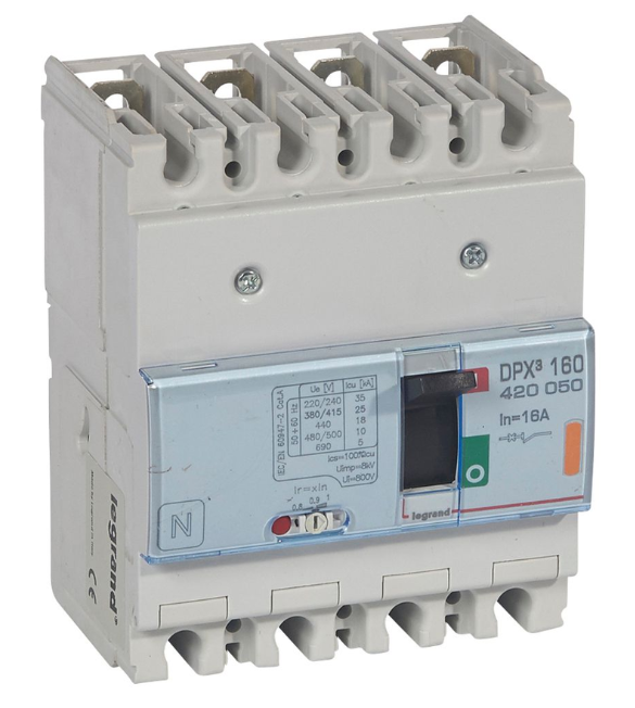DPX³160 thermal magnetic release circuit breaker, 4 poles, with rated current of 16A and breaking capacity 25kA