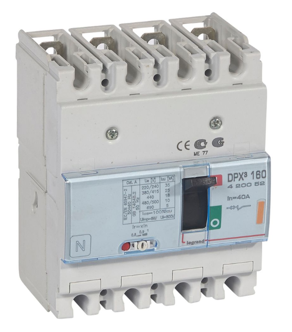 DPX³160 thermal magnetic release circuit breaker, 4 poles, with rated current of 40A and breaking capacity 25kA