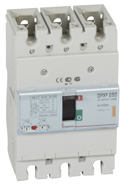 DPX³250 thermal magnetic release circuit breaker, 3 poles 200A and breaking capacity 25kA