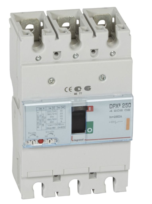DPX³250 thermal magnetic release circuit breaker, 3 poles 250A and breaking capacity 25kA