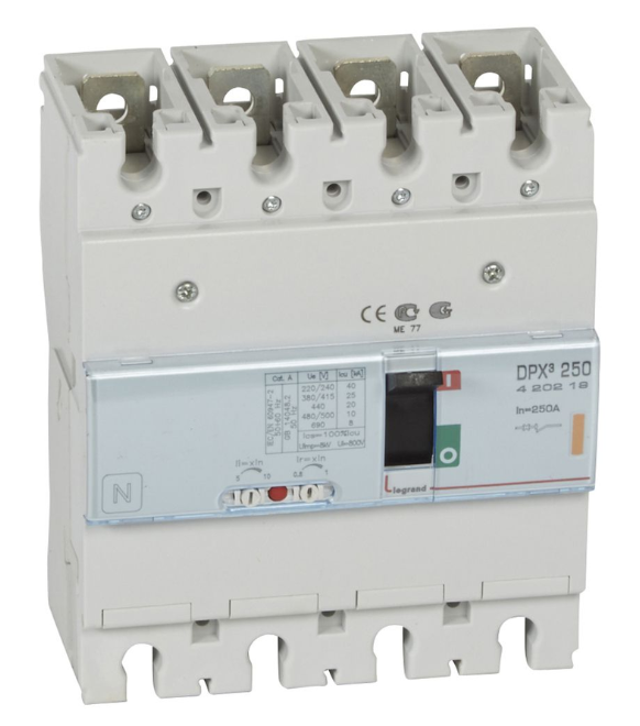 DPX³250 thermal magnetic release circuit breaker, 4 poles 250A and breaking capacity 25kA