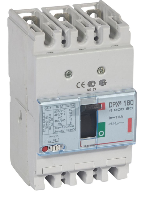 DPX³160 thermal magnetic release circuit breaker, 3 poles, with rated current of 16A and breaking capacity 36kA