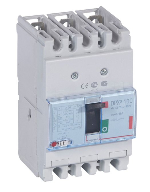 DPX³160 thermal magnetic release circuit breaker, 3 poles, with rated current of 25A and breaking capacity 36kA