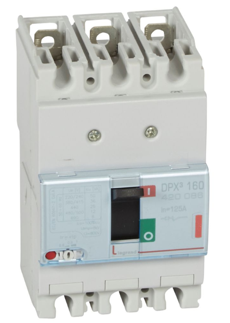 DPX³160 thermal magnetic release circuit breaker, 3 poles, with rated current of 125A and breaking capacity 36kA