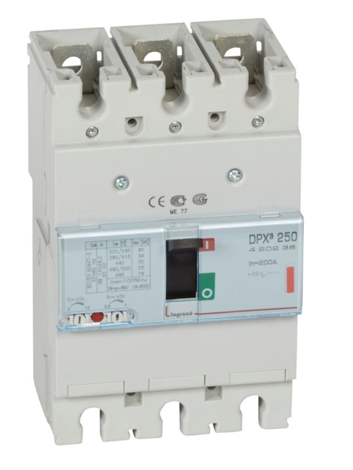 DPX³250 thermal magnetic release circuit breaker, 3 poles 200A and breaking capacity 36kA