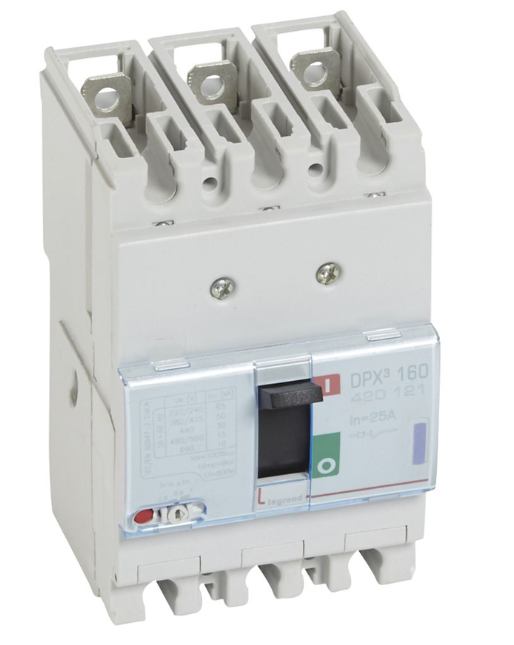 DPX³160 thermal magnetic release circuit breaker, 3 poles, with rated current of 25A and breaking capacity 50kA