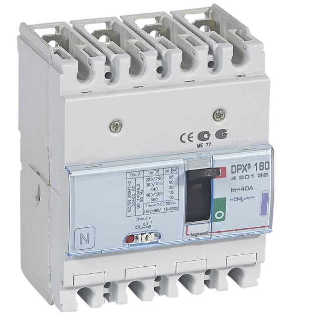DPX³160 thermal magnetic release circuit breaker, 4 poles, with rated current of 40A and breaking capacity 50kA