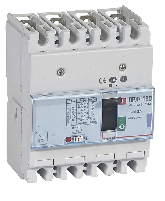 DPX³160 thermal magnetic release circuit breaker, 4 poles, with rated current of 63A and breaking capacity 50kA