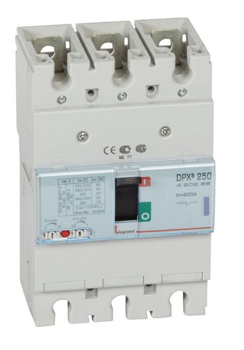 DPX³250 thermal magnetic release circuit breaker, 3 poles 200A and breaking capacity 50kA