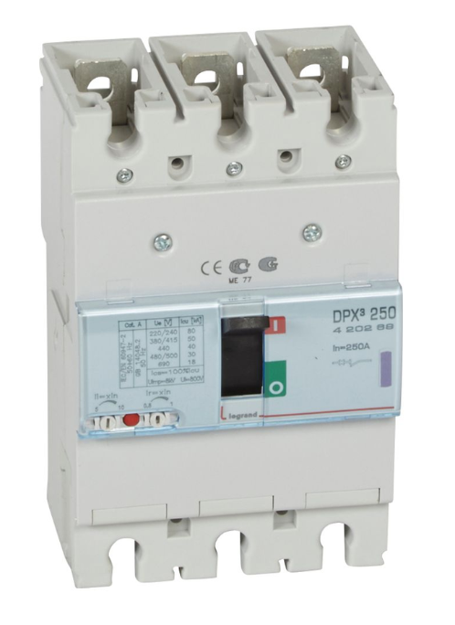 DPX³250 thermal magnetic release circuit breaker, 3 poles 250A and breaking capacity 50kA