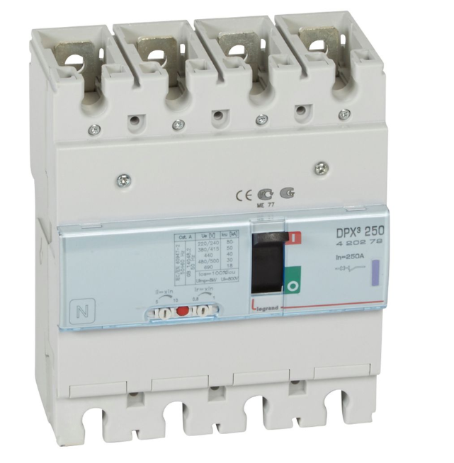 DPX³250 thermal magnetic release circuit breaker, 4 poles 250A and breaking capacity 50kA