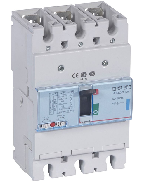 DPX³ 250 - MCCB thermal magnetic - Icu 70 kA - 400 V~ - 3-pole - 100 A - IP30