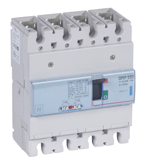 DPX³ 250 - MCCB thermal magnetic - Icu 70 kA - 400 V~ - 4-pole - 100 A - IP30