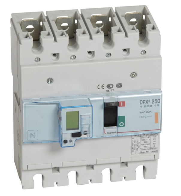 DPX³250 electronic release circuit breaker, 4 poles 100A and breaking capacity 25kA