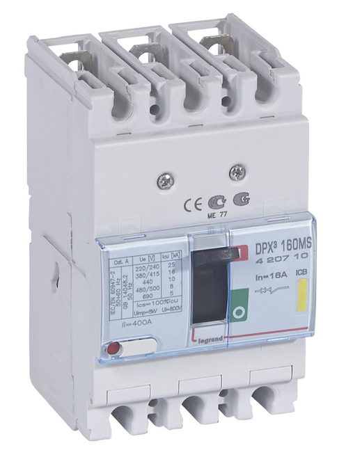 MCCB DPX³ 160 3-pole 16 A 16kA to power circuit-breaker to 16 A 16 kA 3-pole to 220V to 690V to IP30 front side connection
