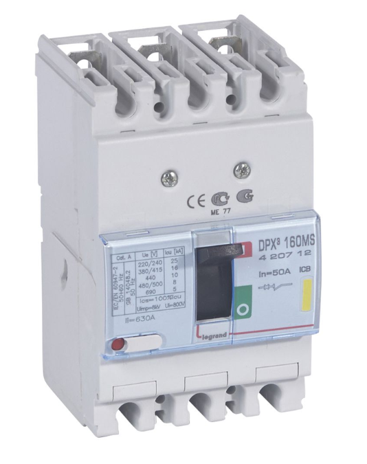 MCCB DPX³ 160 only mag 3P 50A 16kA - 3P magnetic fixed - 16kA Icu at 400V