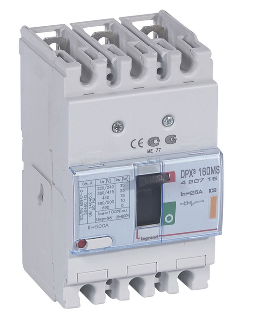 MCCB DPX³ - 160 only mag 3P 25A 25kA - 3-pole motor protection - 25kA Icu at 400V~