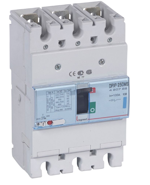 MCCB DPX³ 250 only mag 3P 100A 70kA - Magnetic adjustable MCCB - 3P 100A 220V to 690V - 70kA Icu at 400V - DIN rail mounting IP30