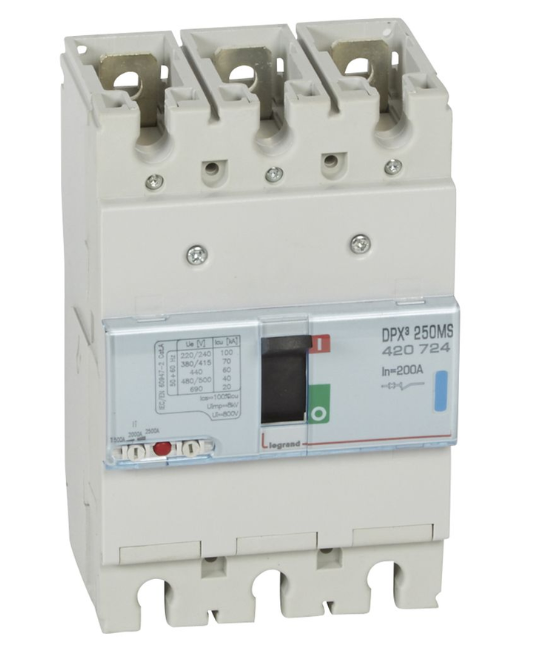 MCCB DPX³ 250 only mag 3P 200A 70kA Magnetic Adjustable MCCB 3P 200A Trafo/Generator Protection 70kA Icu at 400V DIN Rail Mounting IP30