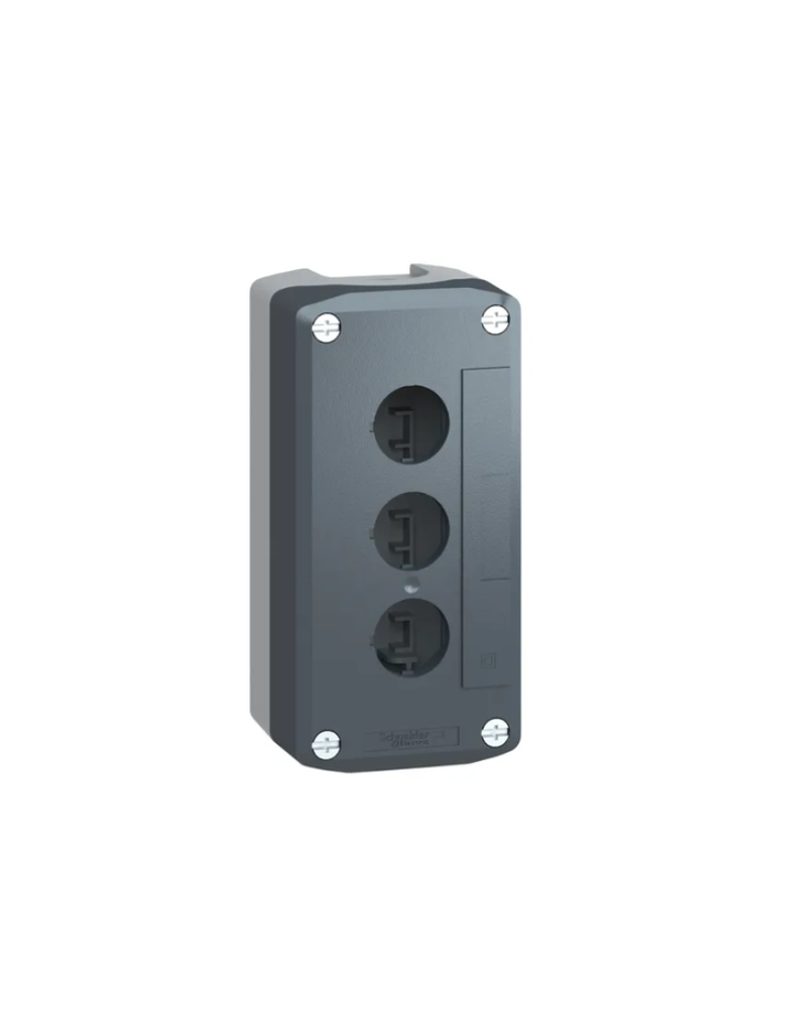 dark grey empty enclosure lid with light grey base - 3 cut-outs