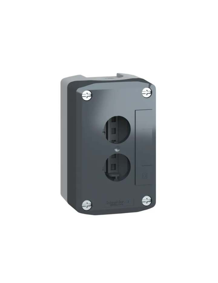 Empty enclosure, plastic, dark grey lid, for push button Ø22, 2 cut-outs
