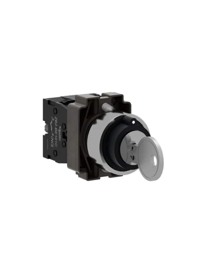 Key selector switch, Easy Harmony XB2, metal, black, 22mm, key no 455, 3 positions, stay put, 3 sides pull out, 2NO