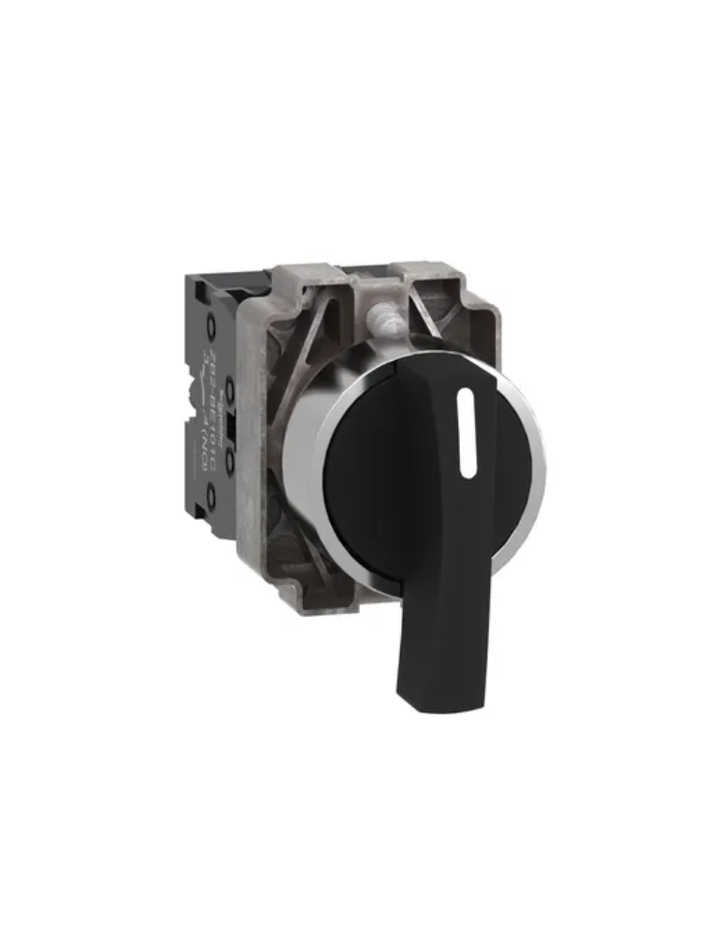 Selector switch, Easy Harmony XB2, metal, black, 22mm, long handle, 3 positions, spring return to center, 2NO