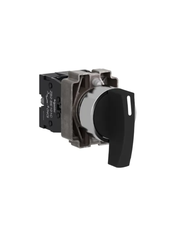 Complete selector switch, Easy Harmony XB2, metal, black, 22mm, long handle, 3 positions, stay put, 2NO