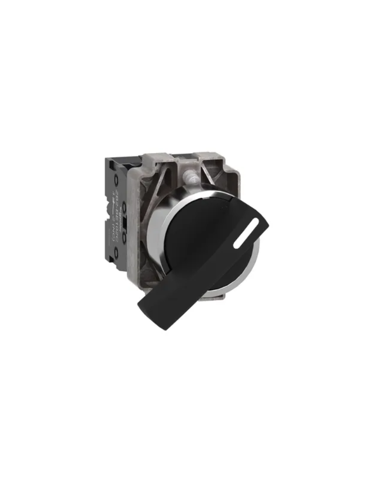 Selector switch, Easy Harmony XB2, metal, black, 22mm, long handle, 2 positions, stay put, 1NO + 1NC