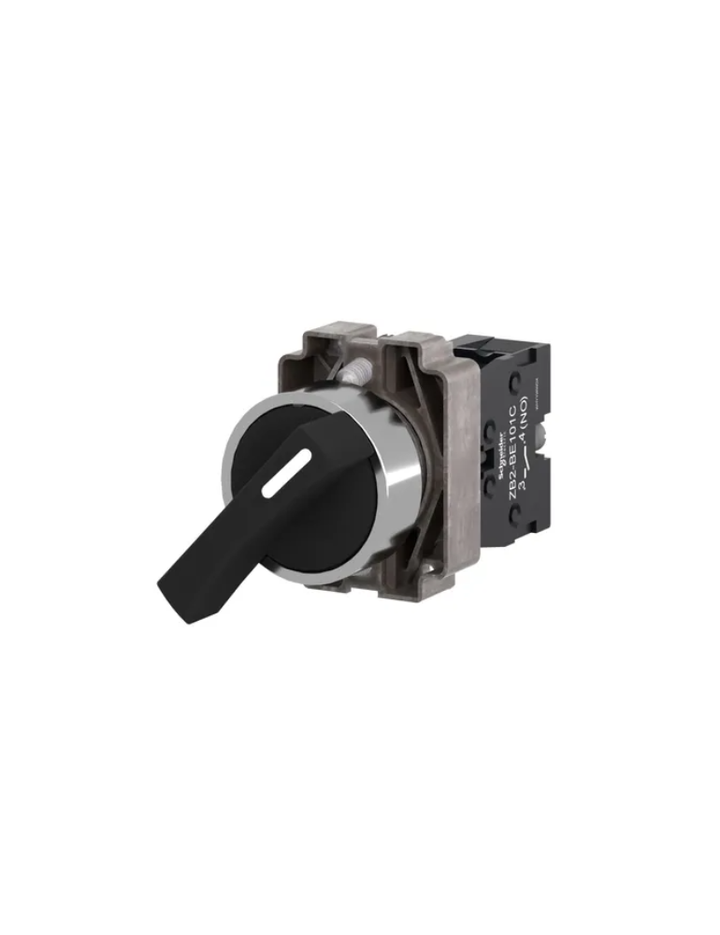 Complete selector switch, Easy Harmony XB2, metal, black, 22mm, long handle, 2 positions, stay put, 1NO