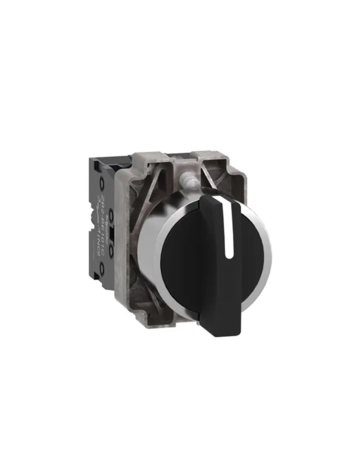Selector switch, Easy Harmony XB2, metal, black, 22mm, 3 positions, spring return from left, stay put on right, 2NO