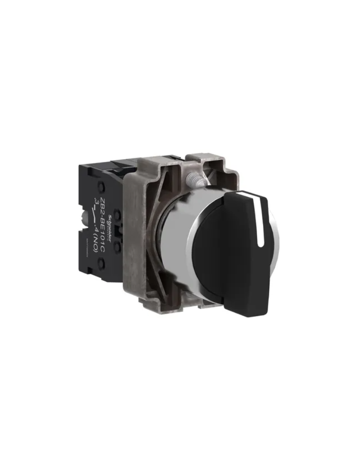 Complete selector switch, Easy Harmony XB2, metal, black, 22mm, 3 positions, spring return to center, 2NO