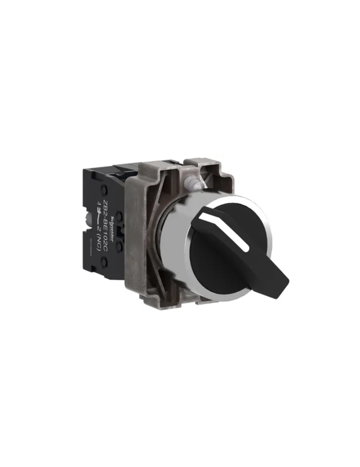 Complete selector switch, Easy Harmony XB2, metal, black, 22mm, 2 positions, spring return from right to left, 1NO