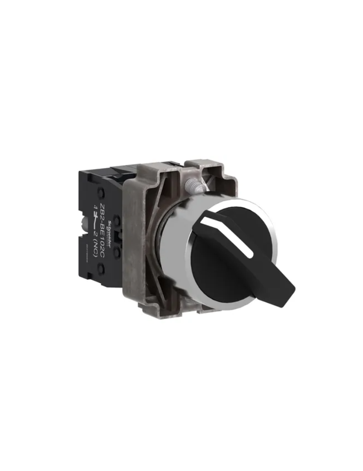 Complete selector switch, Easy Harmony XB2, metal, black, 22mm, 2 positions, stay put, 1NO + 1NC