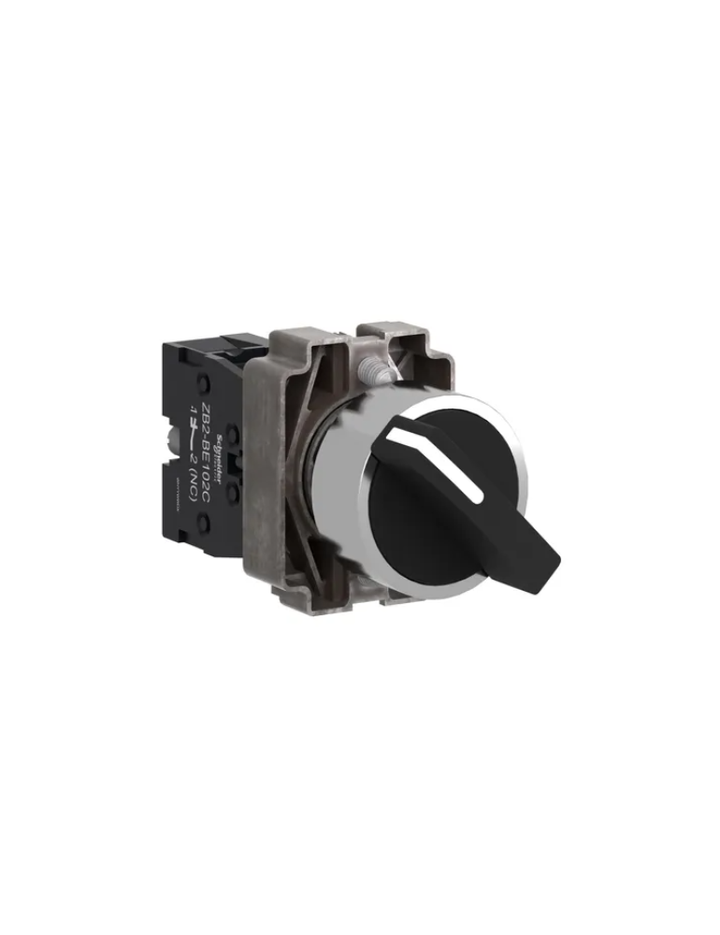 Complete selector switch, Easy Harmony XB2, metal, black, 22mm, 2 positions, stay put, 1NO