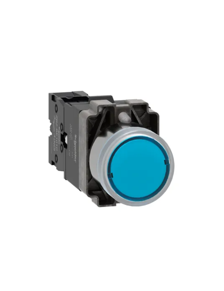 Illuminated push button, Easy Harmony XB2, metal, flush, blue, 22mm, spring return, 220V AC, 1NO