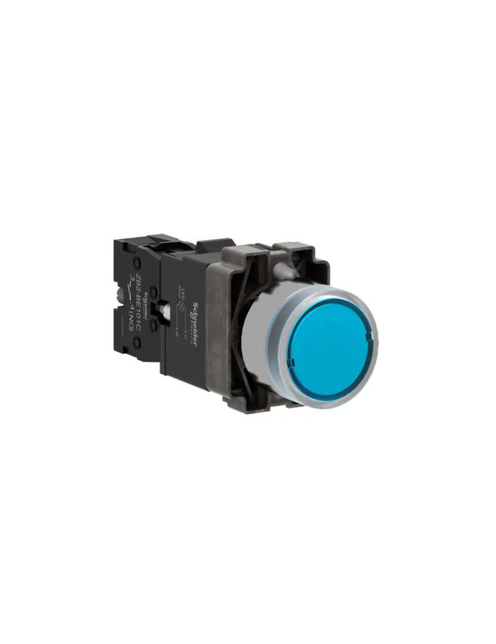 Illuminated push button, Easy Harmony XB2, metal, flush, blue, 22mm, spring return, 24V AC DC, 1NO