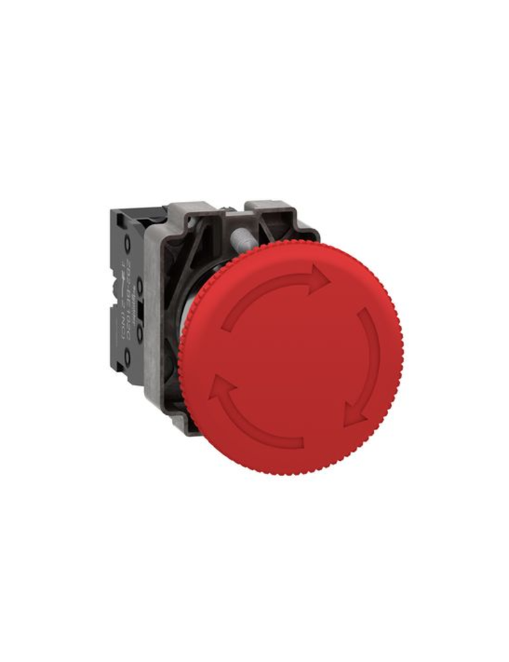 Complete emergency switching off push button, Easy Harmony XB2, metal, red, mushroom 40mm, 22mm, turn to release, 1NC